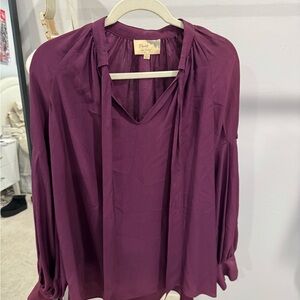 Elizabeth and James Purple Long Sleeve Tie Front Blouse